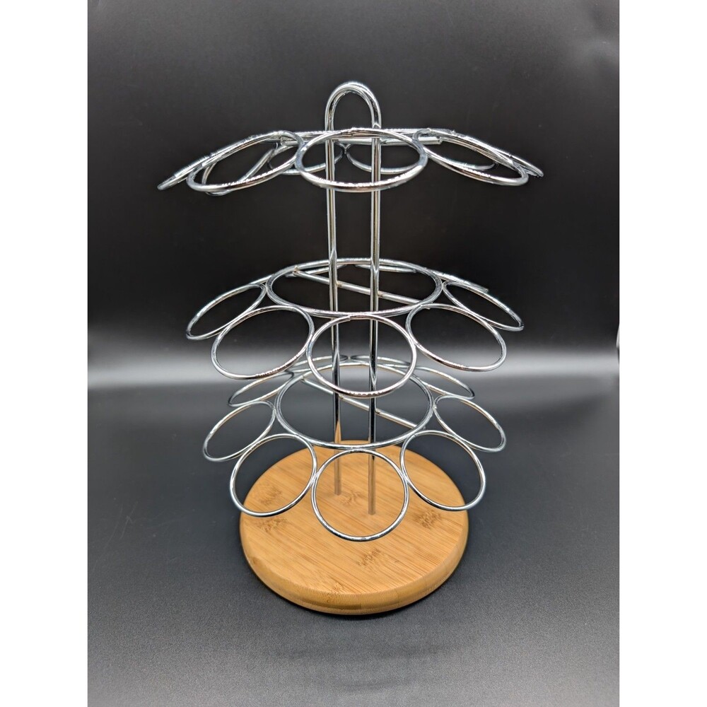 Keurig Chrome K-Cup Coffee Pod Holder Wood Base ~ Holds 27 Countertop Cupboard